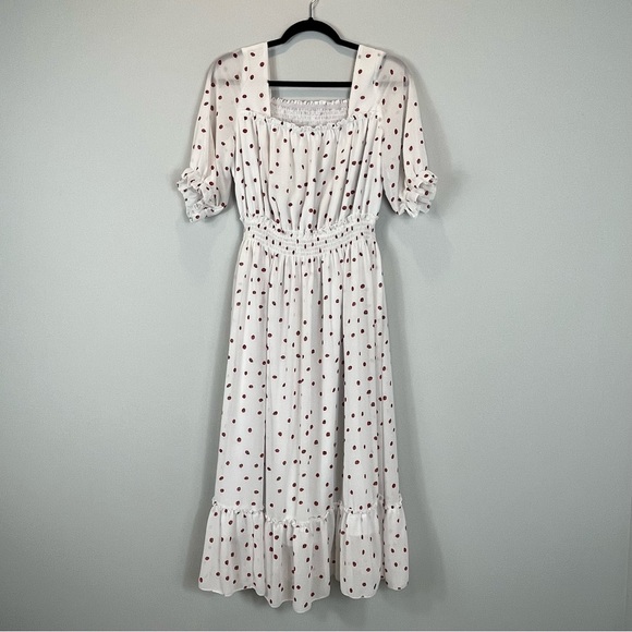 Voodoo Vixen Dresses & Skirts - Voodoo Vixen white Strawberry Maxi midi Dress Flowy Stretch waist Retro Size M